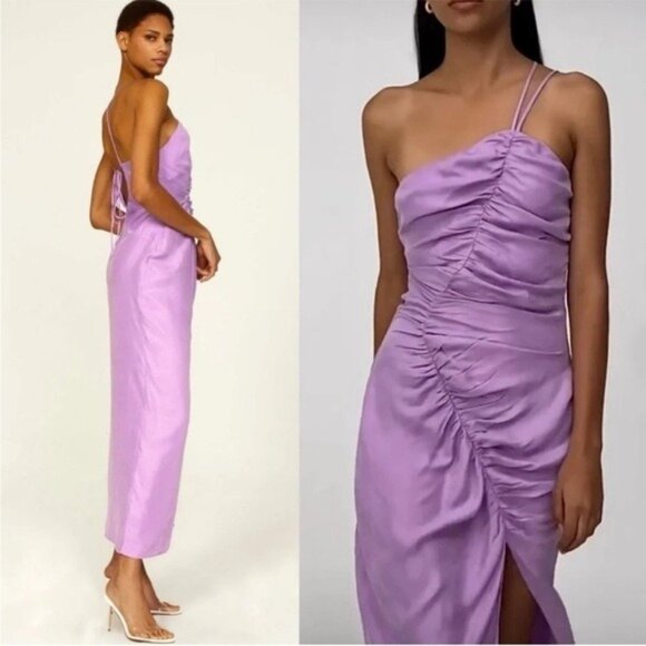 SUBOO Purple One Shoulder Ruched Dress In Lavender Size Medium High Slit - Picture 6 of 8